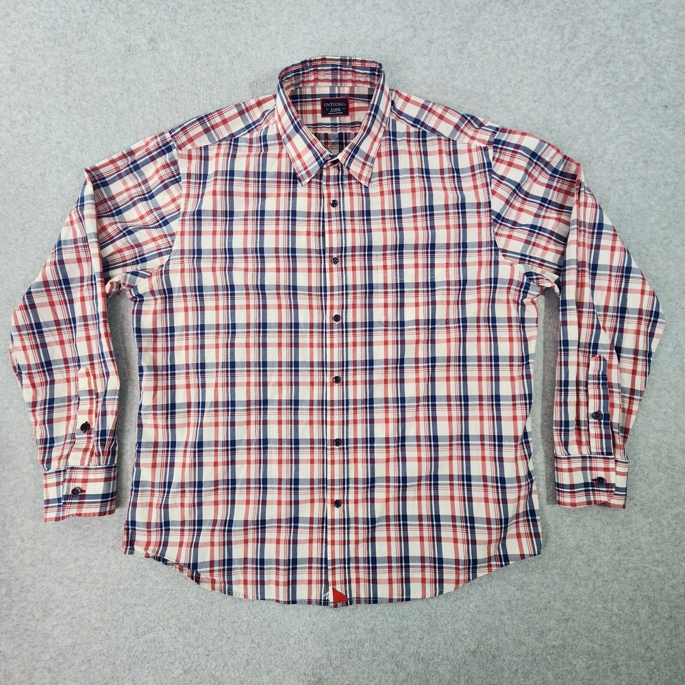 Untuckit Shirt Mens Size XL Red White Blue Button Up Longsleeve Madras Plaid‎